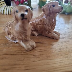 Brown Ceramic Dog Figurines Set - Decorative Pet Sculptures